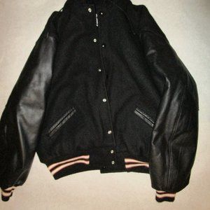 Varsity Letter Jacket Men's XL wool/leather, Jostens brand, Black and Orange